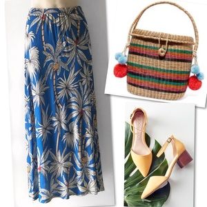FARM RIO PALM TREE PRINT BLUE MAXI SKIRT SZ M